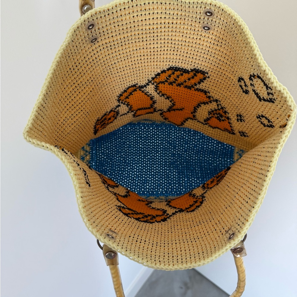 Vintage Handmade Crochet Fish Design Tote Bag - Cream and Orange - Picture 3 of 5